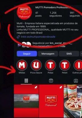 Perfil da Mutti depois, com 1.264 seguidores