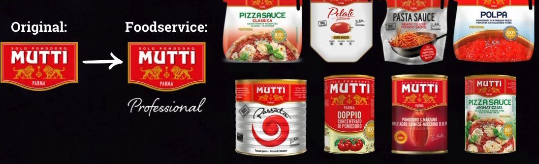 Logo Mutti original e versão Professional com produtos