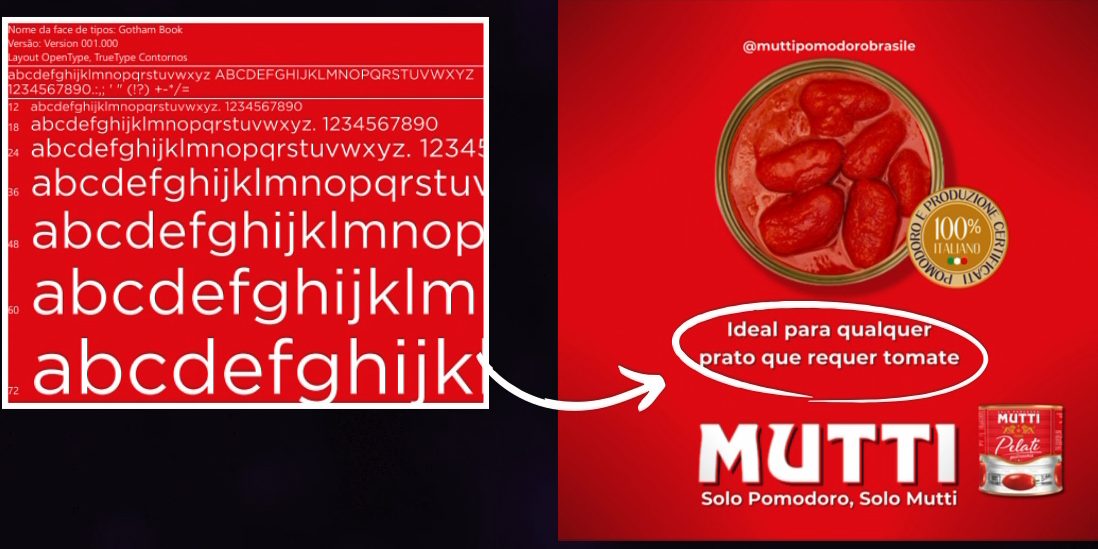 Fonte sans serifa aplicada em post da Mutti